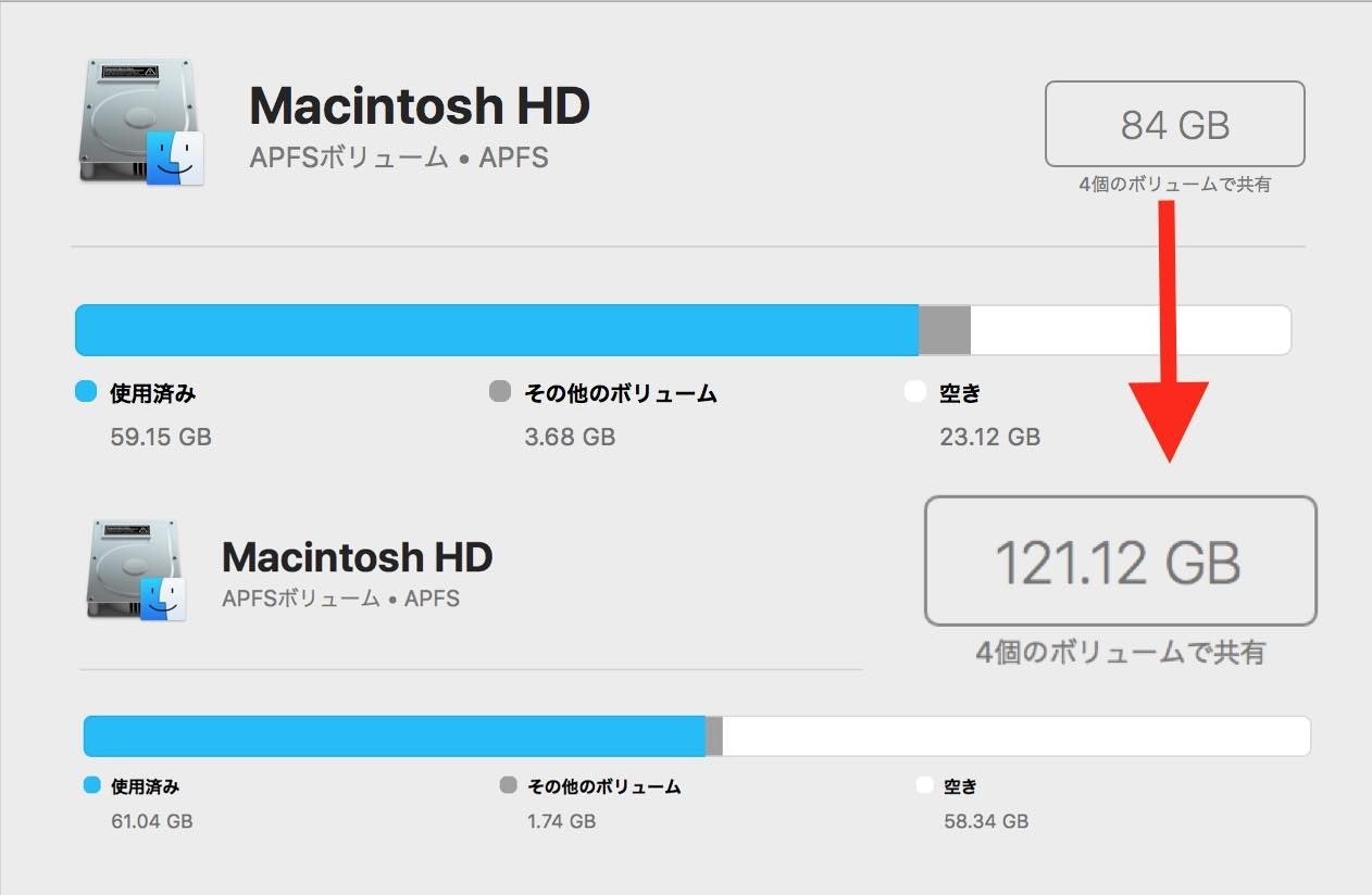 Boot Campを削除します。APFSボリュームがBOOTCAMPする前の状態に戻せます