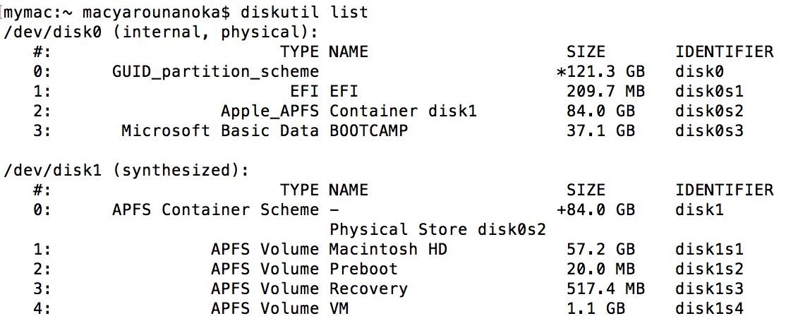 APFSコンテナ disk1ではなくdisk0にBOOTCAMPパーティションが作られている