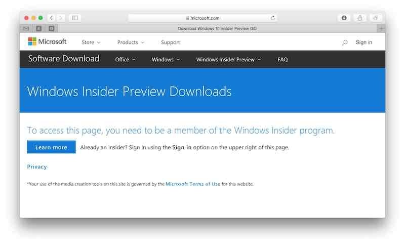 Windows Insider Programに未登録ではダウンロードできません