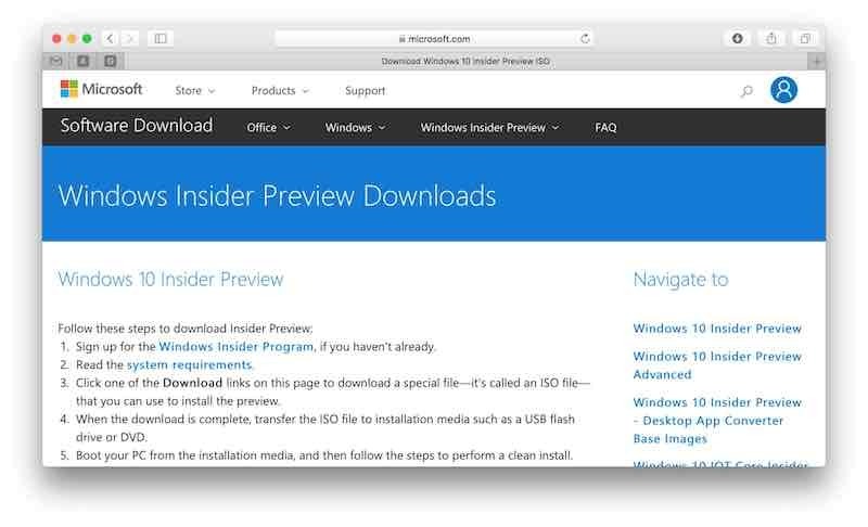 Windows10InsiderPreviewでダウンロード可能な状態の画面イメージです