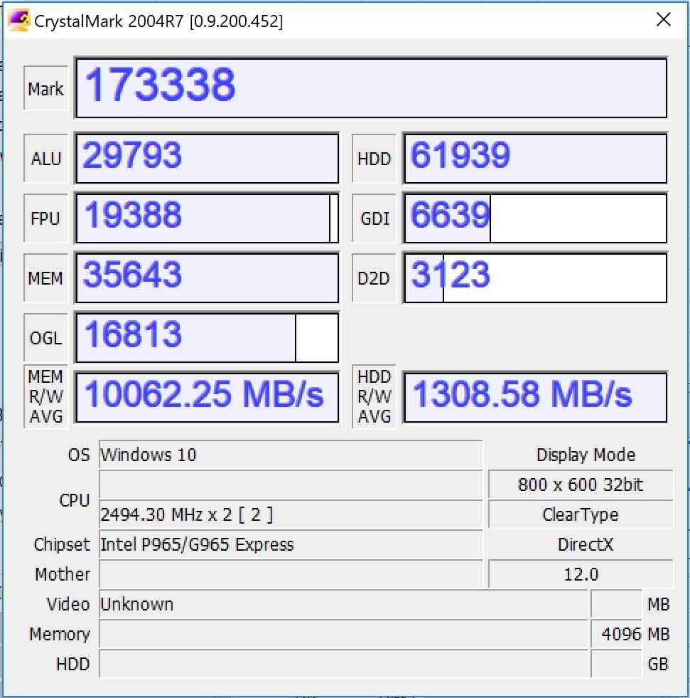 Parallels Desktop13 Windows10 GDI,D2D,OGLの数値のスクリーンショット