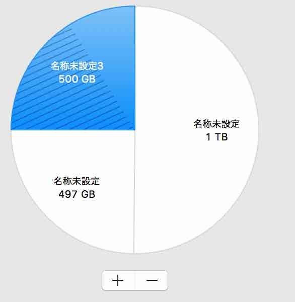 2TBのHDD、1TB、497GB、500GBの３つのパーティションに区切ってあるのがわかる