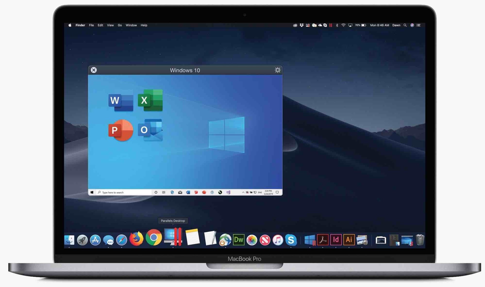 macOS Mojave上で動作しているParallels Desktop 15＋Windows10のイメージ