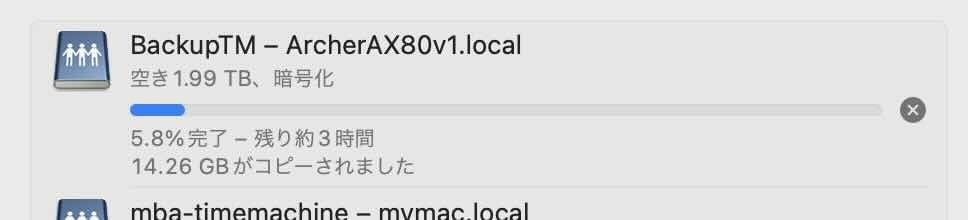 mac BackupTMディスクに対するバックアップが開始