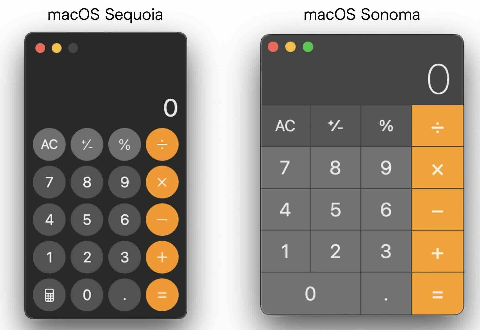 SequoiaとSonomaの電卓比較